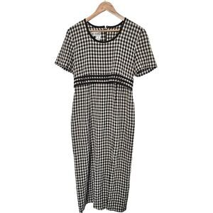 Vintage Coco Blanco 90s Dress Women Sz 10 Black Plaid Pleated Preppy Cottage